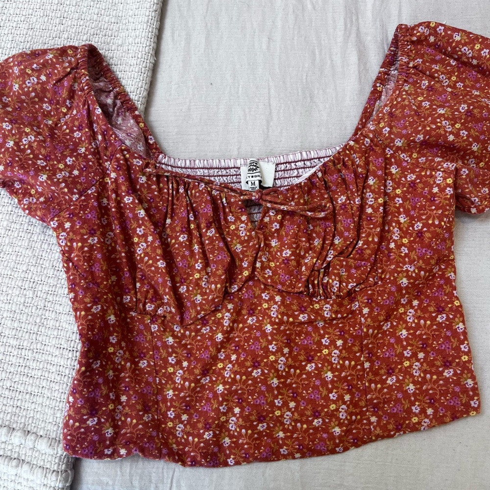 Aura// Lucky Brand Rust Floral Blouse